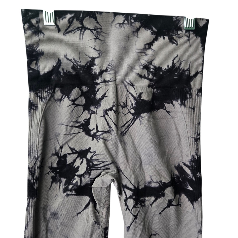 Black Grey Tie Dye Scrunch Butt Seamless High Waist Leggings Small